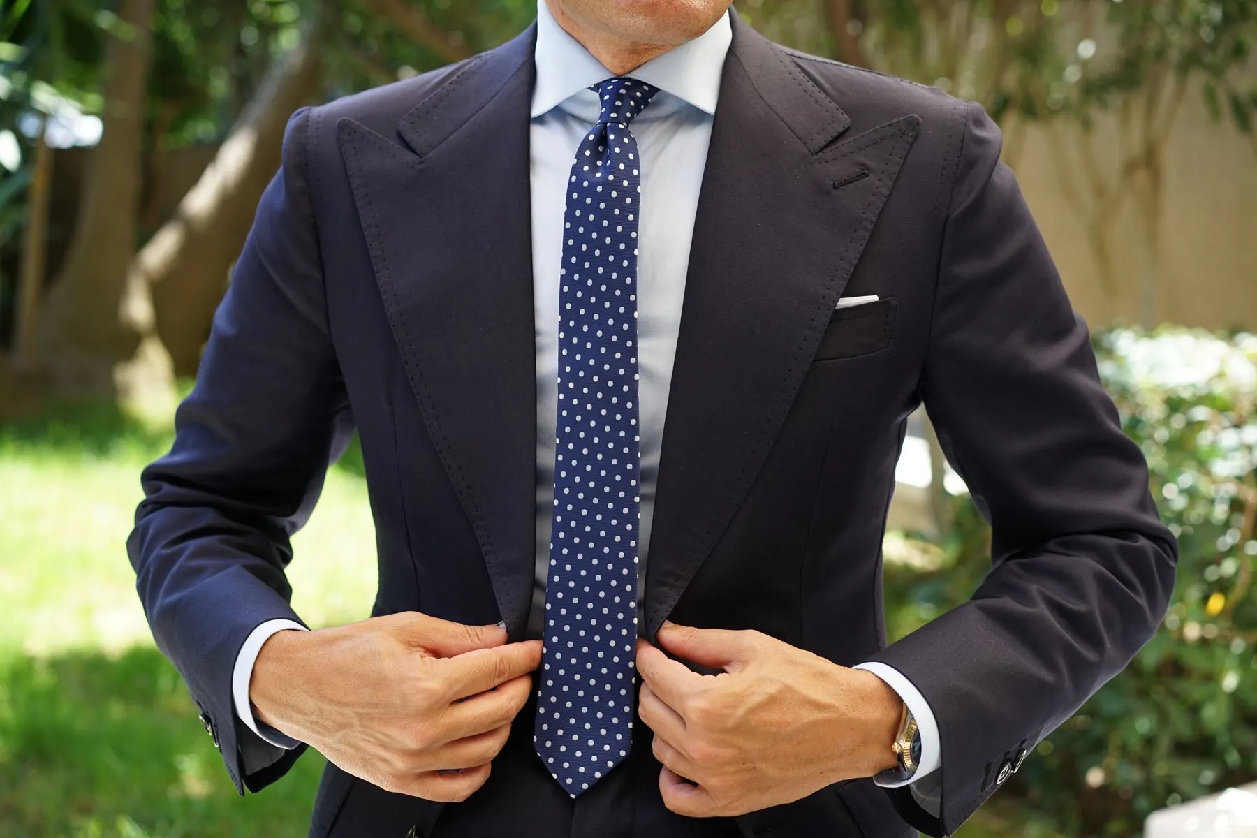 Royal Navy Blue Polka Dots Skinny Tie sold by OTAA product image thumbnail 5