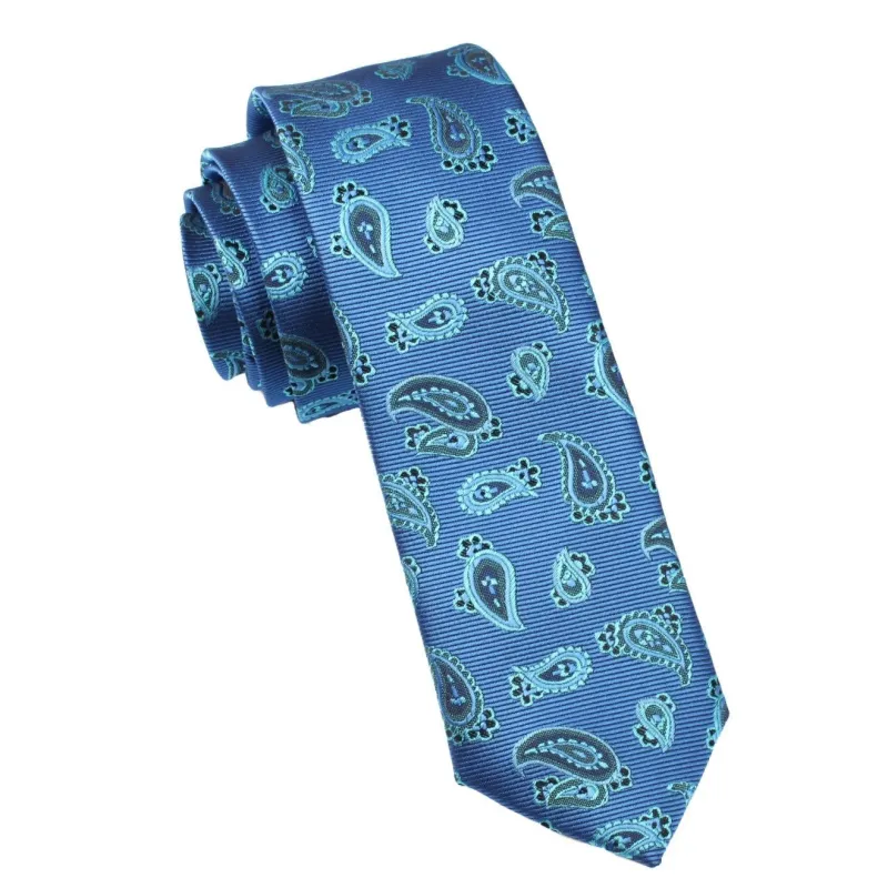 Paisley Sea Blue Skinny Tie made by OTAA