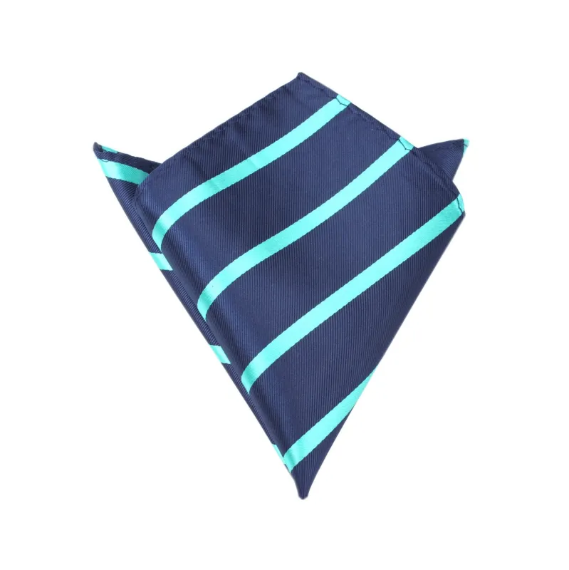 Navy Blue Pocket Square with Striped Light Blue made by OTAA