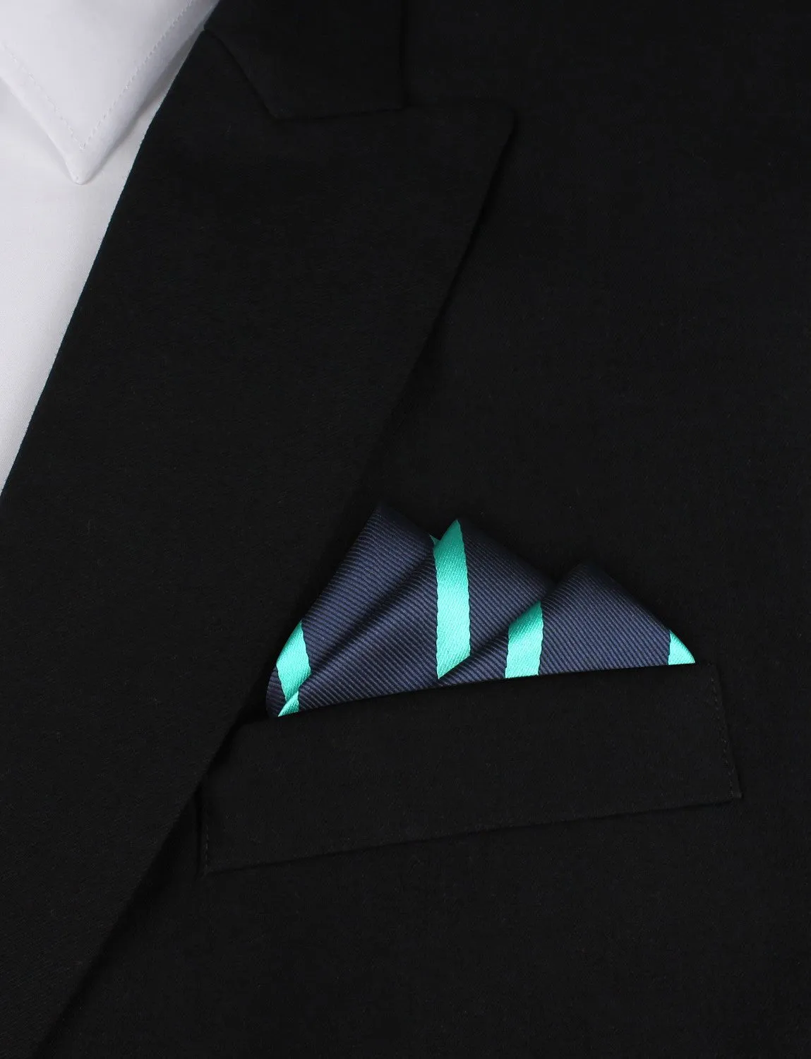 Navy Blue Pocket Square with Striped Light Blue sold by OTAA product image thumbnail 3