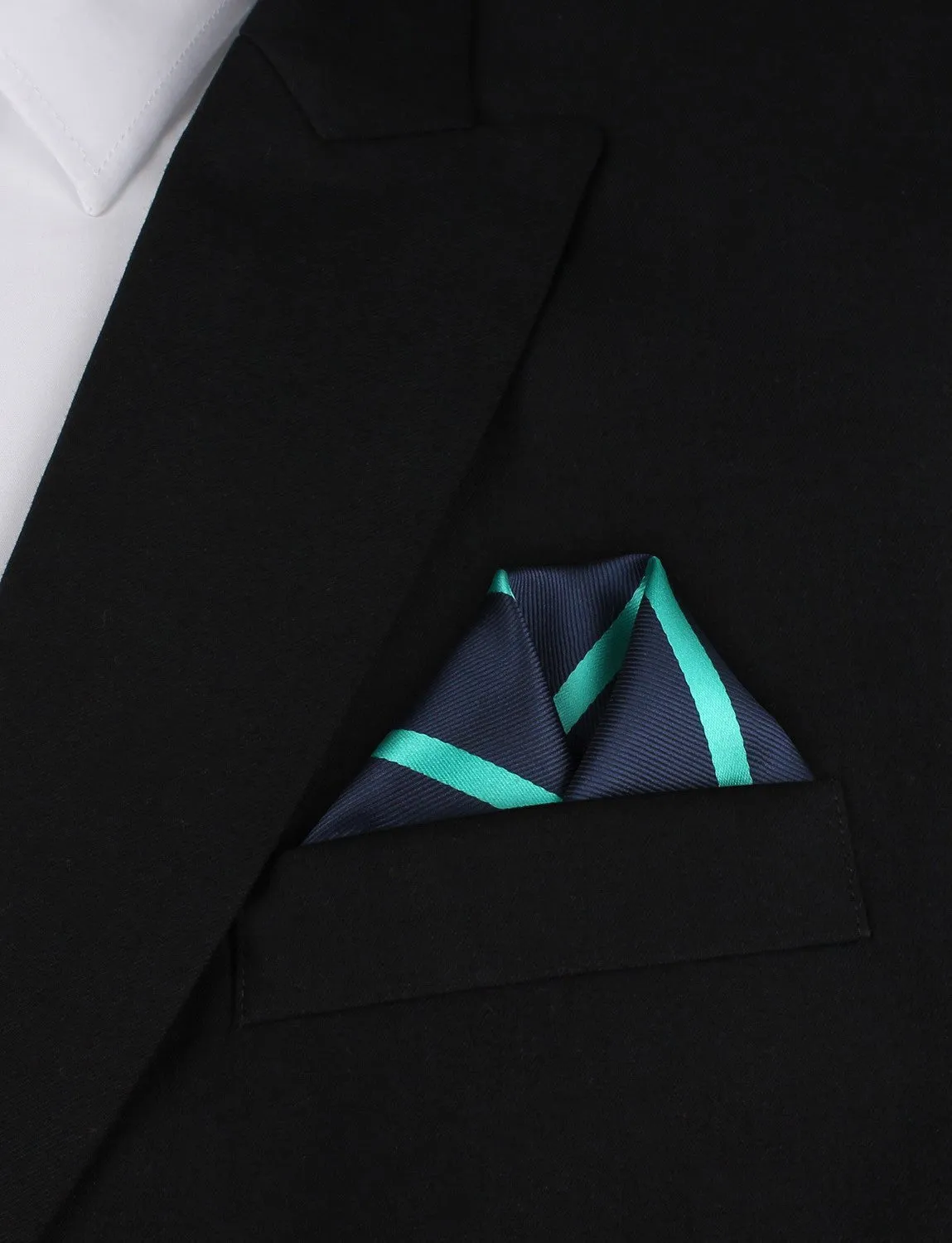 Navy Blue Pocket Square with Striped Light Blue sold by OTAA product image thumbnail 4