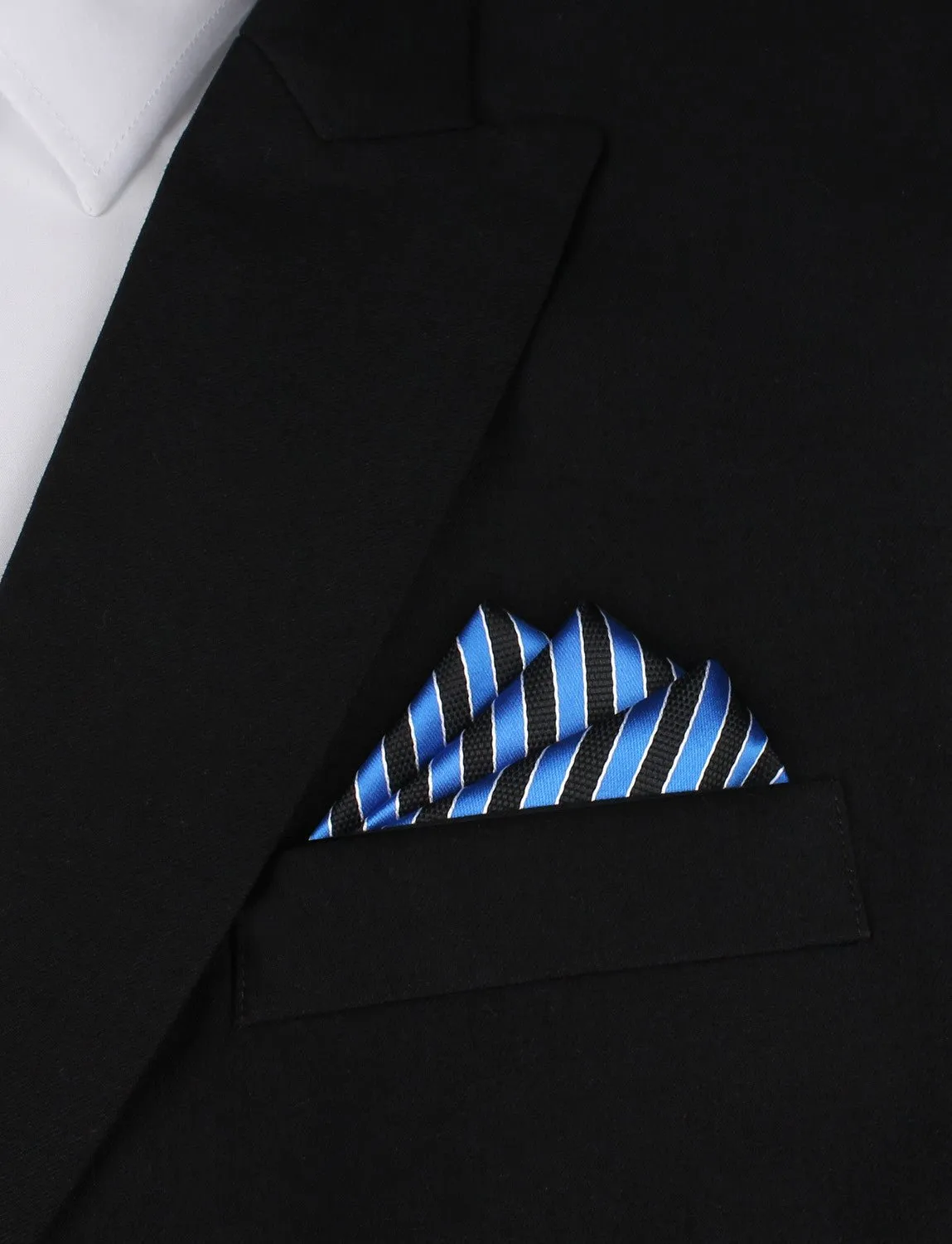 Striped Blue Black Pocket Square sold by OTAA product image thumbnail 3