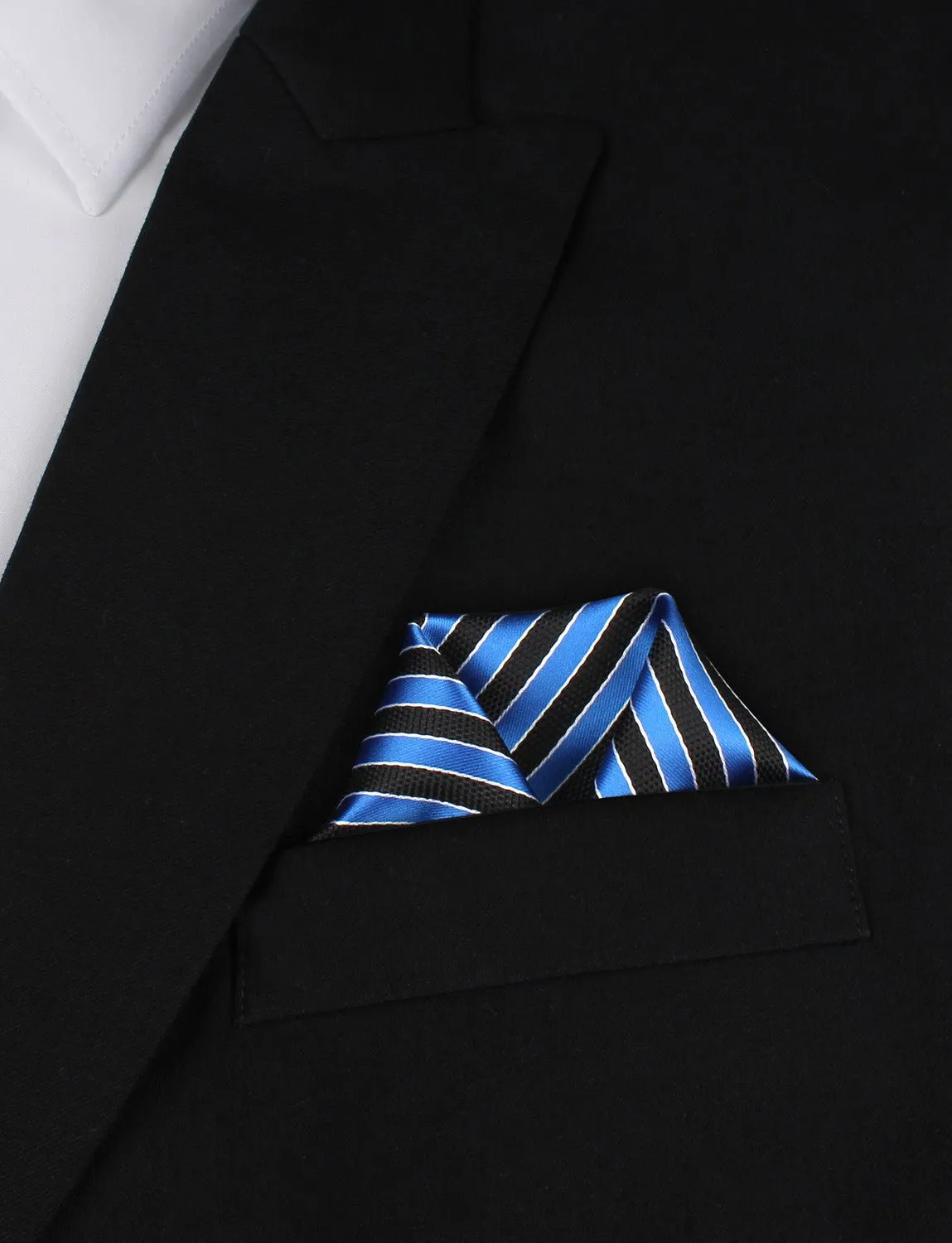 Striped Blue Black Pocket Square sold by OTAA product image thumbnail 4