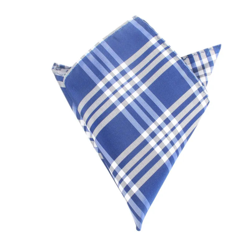 Cobalt Blue with White Stripes Pocket Square made by OTAA