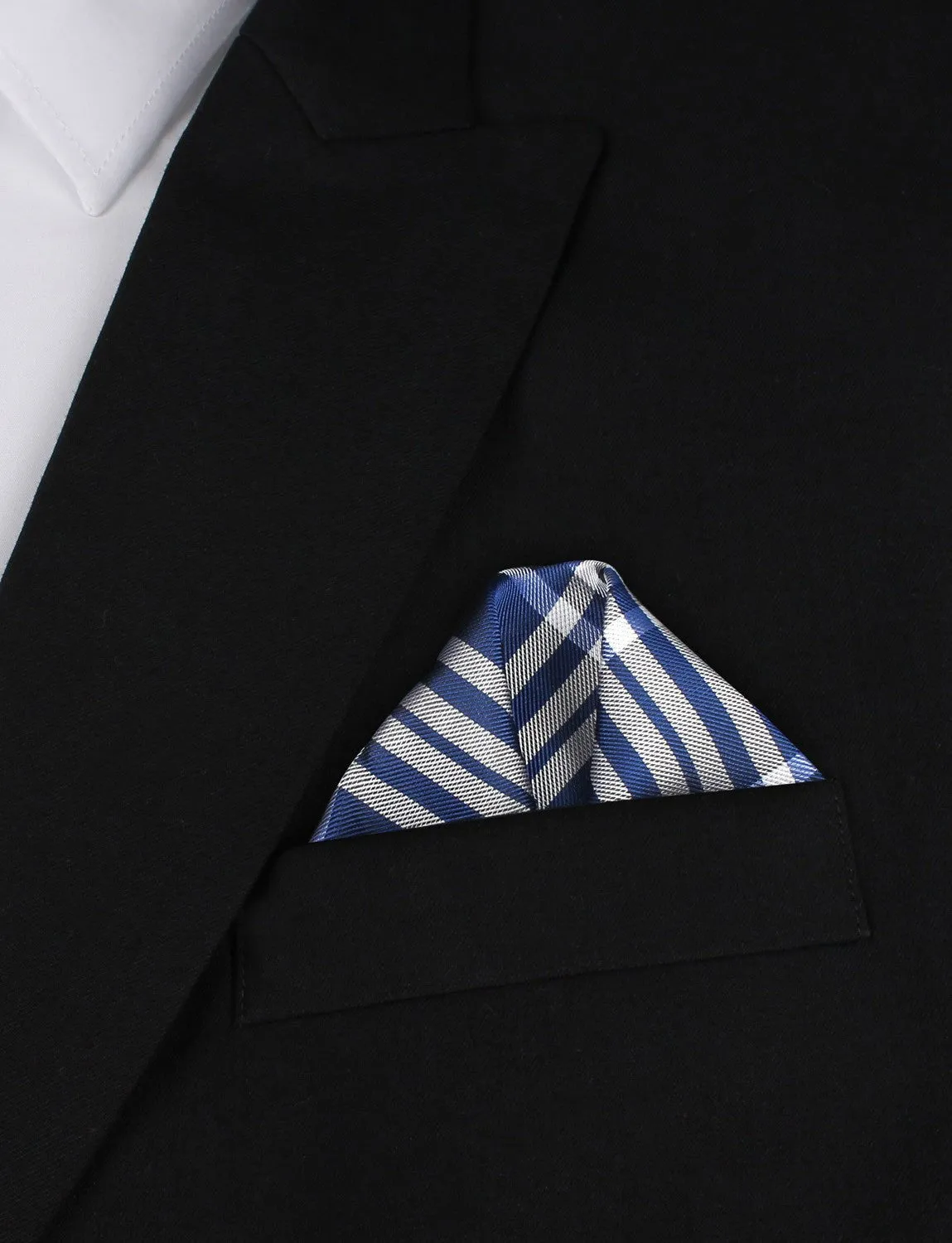Cobalt Blue with White Stripes Pocket Square sold by OTAA product image thumbnail 4