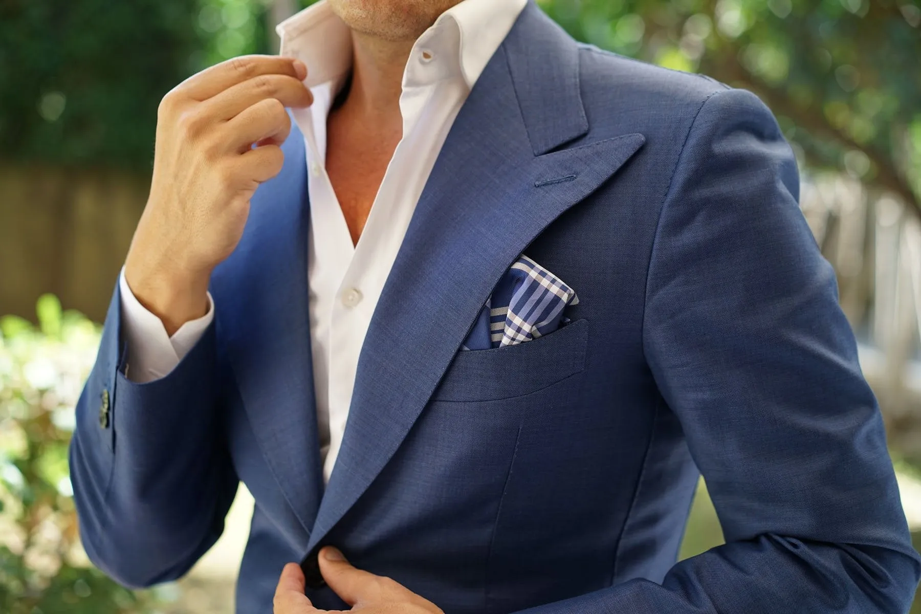 Cobalt Blue with White Stripes Pocket Square sold by OTAA product image thumbnail 5