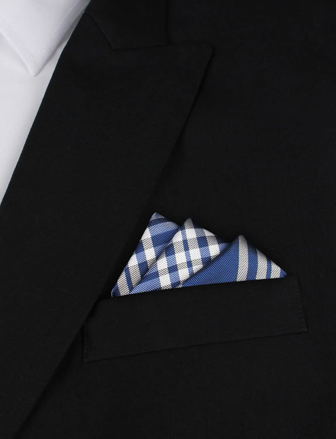 Cobalt Blue with White Stripes Pocket Square sold by OTAA product image thumbnail 3
