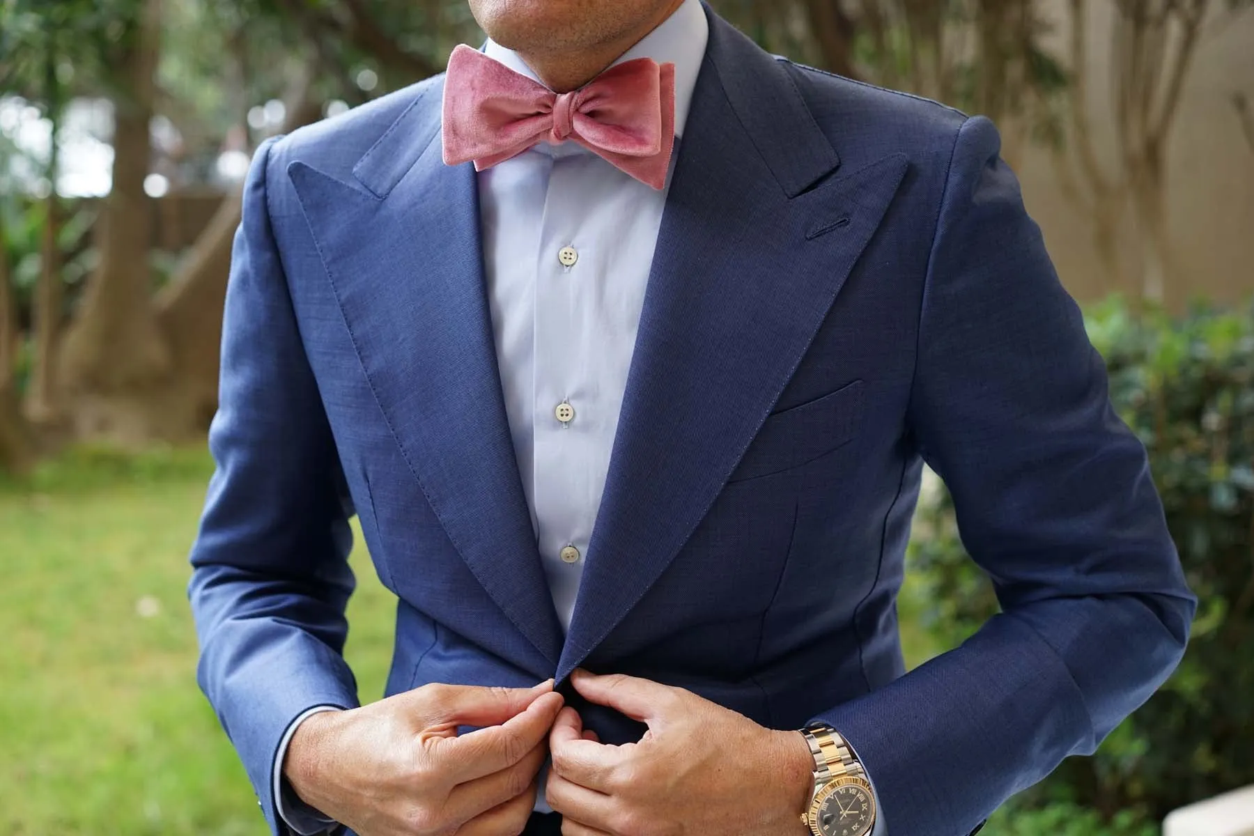 Nude Pink Velvet Self Bow Tie sold by OTAA product image thumbnail 4