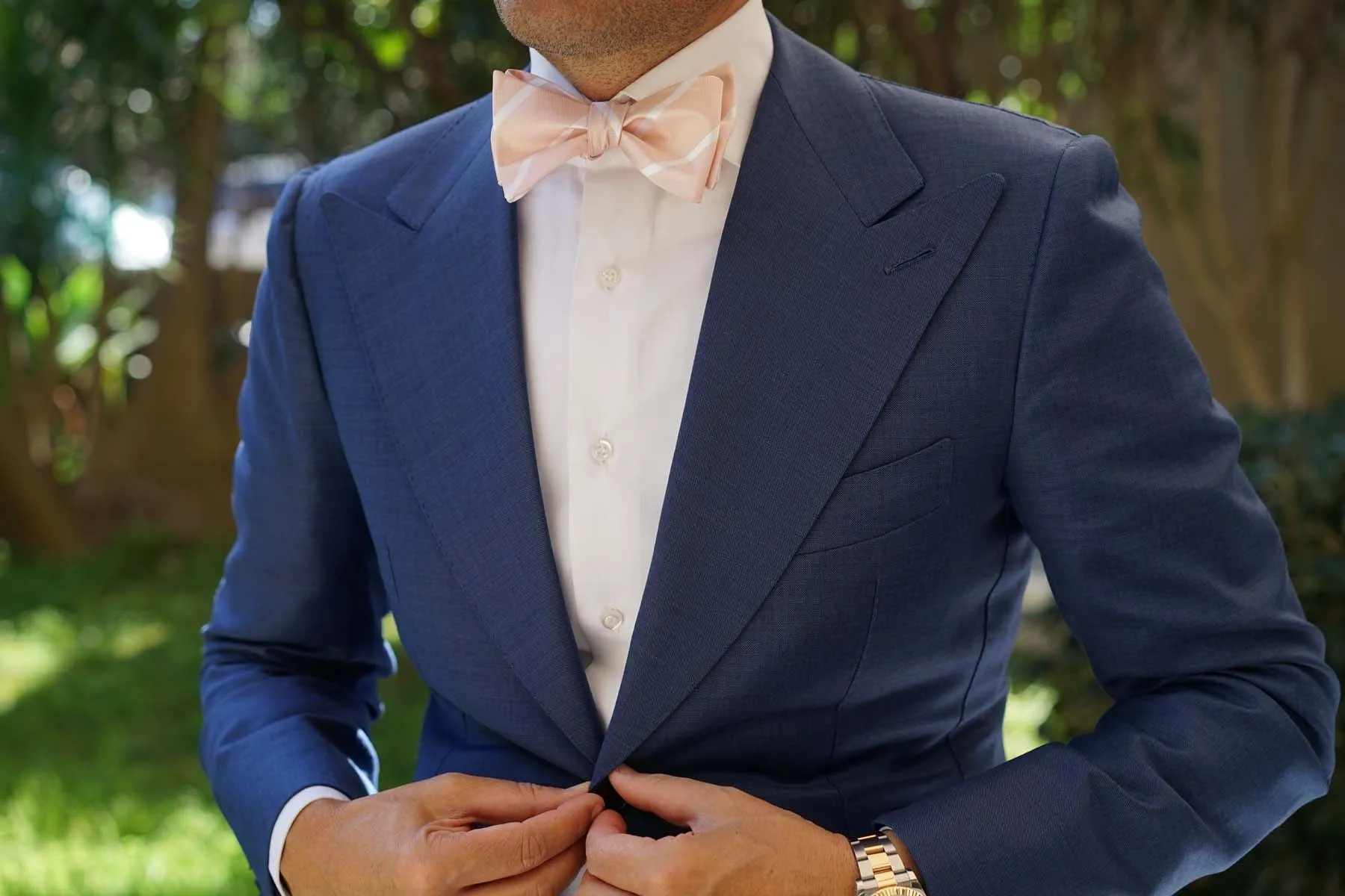 Blush Pink Striped Self Bow Tie sold by OTAA product image thumbnail 4