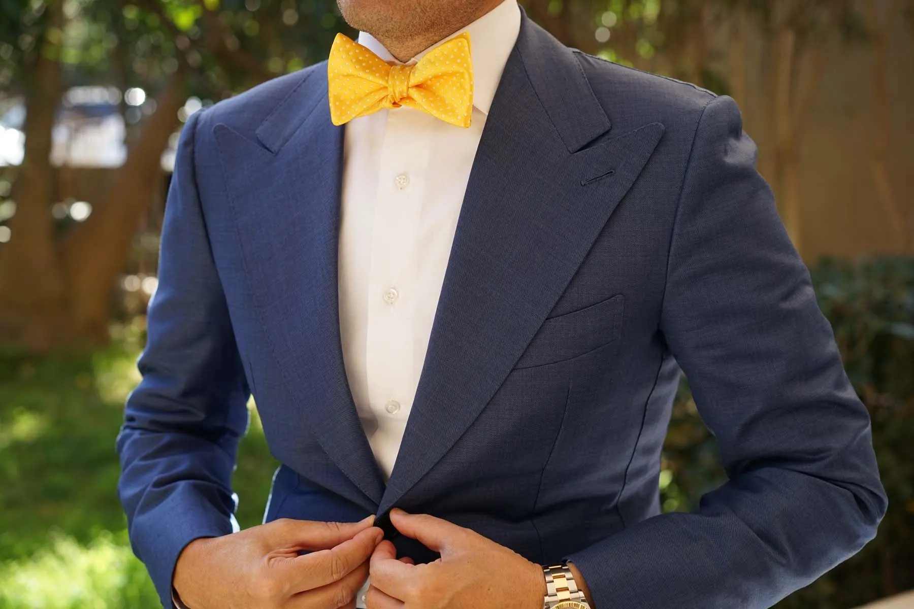 Yellow Mini Polka Dots Self Bow Tie sold by OTAA product image thumbnail 4