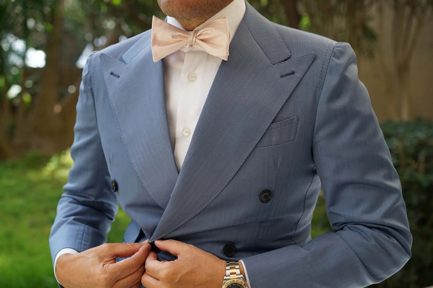 Blush Pink Herringbone Self Bow Tie sold by OTAA product image thumbnail 4