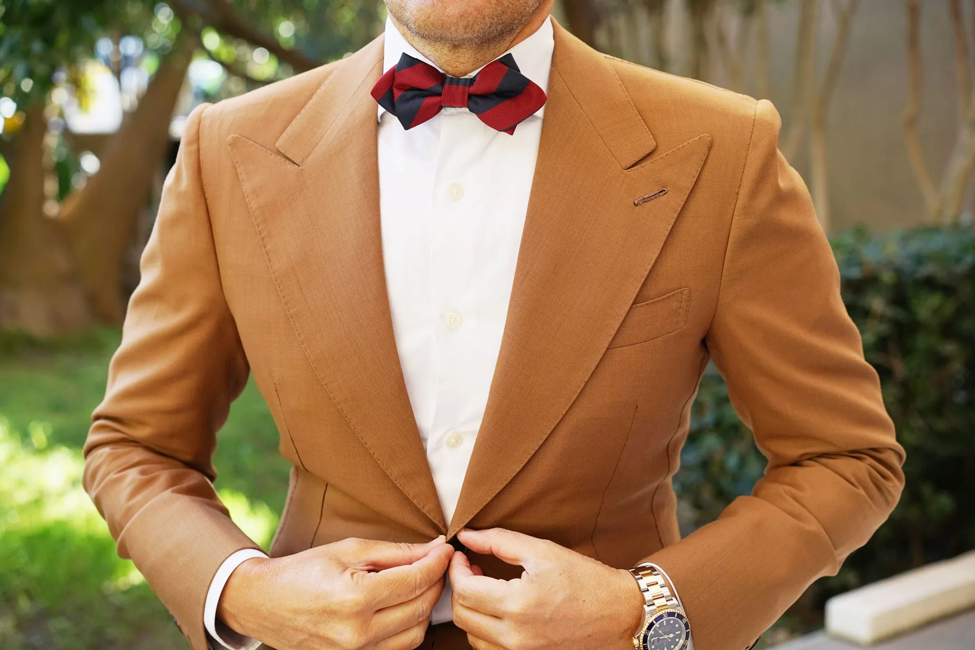 Burgundy & Navy Blue Stripes Diamond Bow Tie sold by OTAA product image thumbnail 3