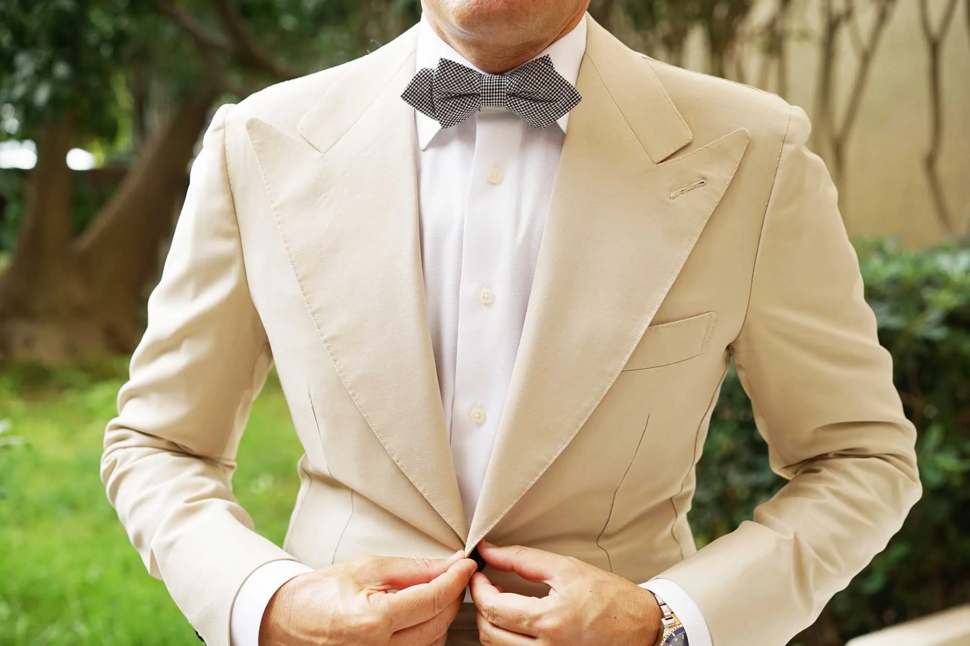 Black & White Houndstooth Cotton Diamond Bow Tie sold by OTAA product image thumbnail 3