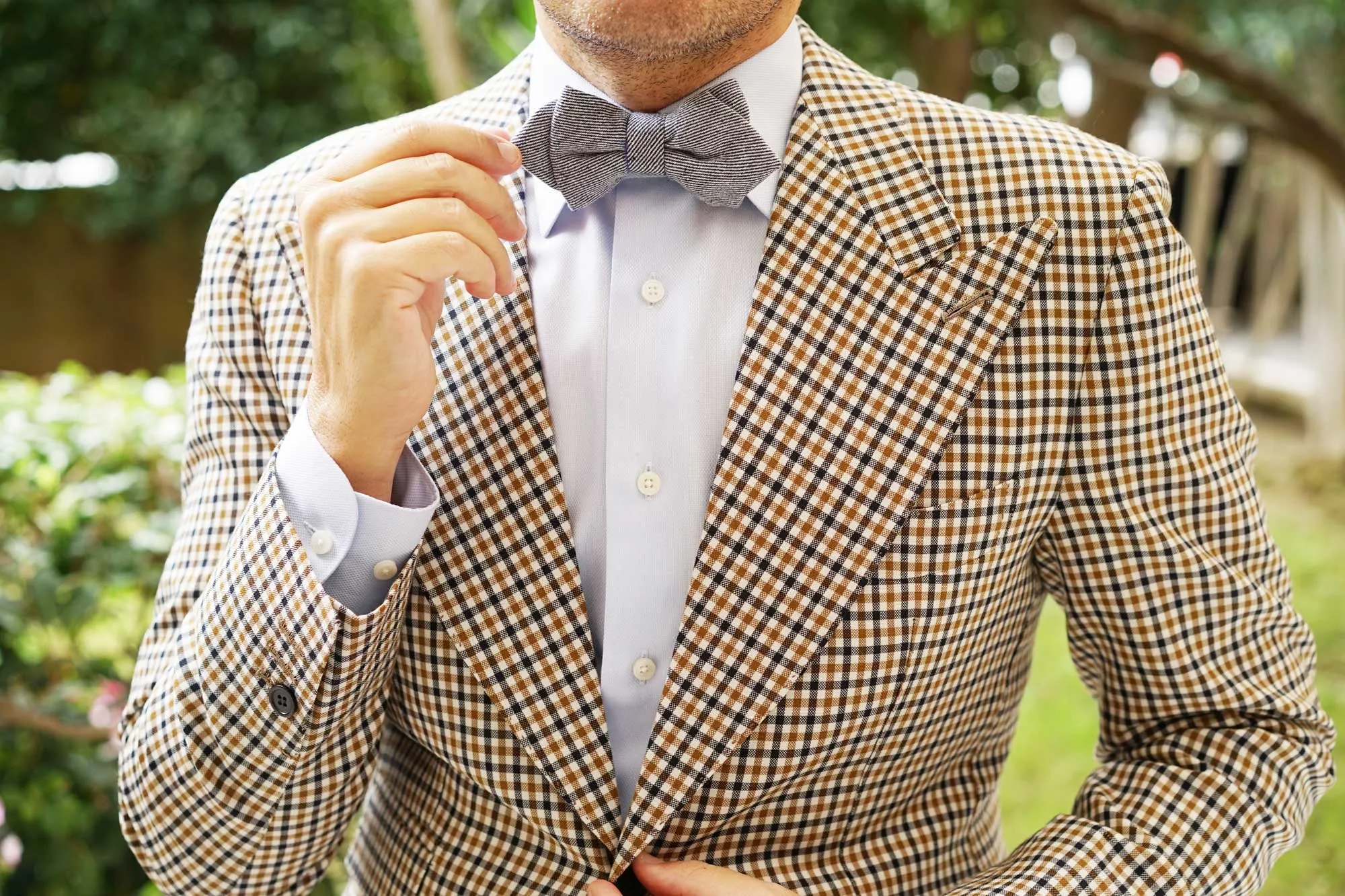 Navy Blue & White Twill Stripe Linen Diamond Bow Tie sold by OTAA product image thumbnail 5