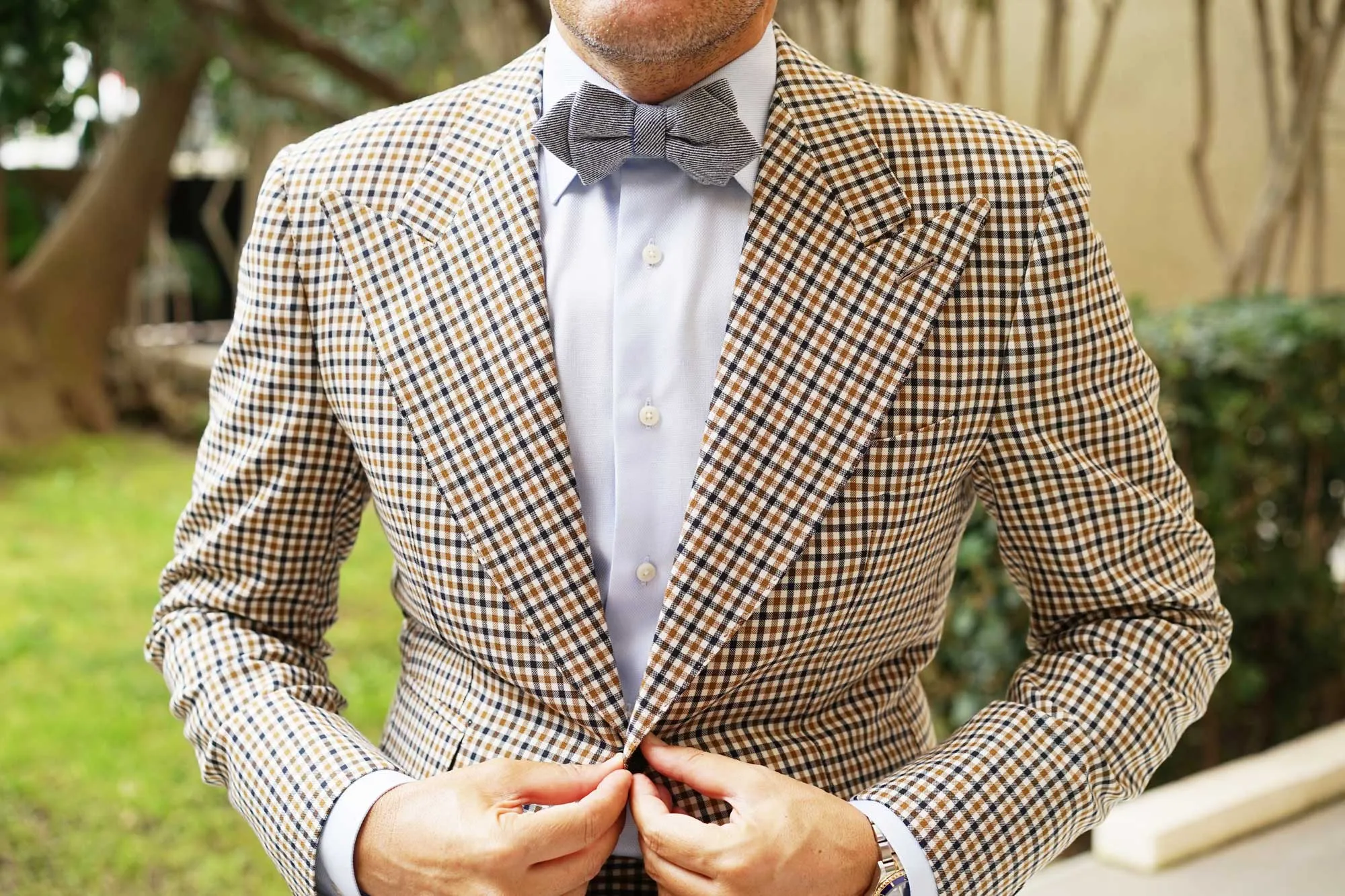 Navy Blue & White Twill Stripe Linen Diamond Bow Tie sold by OTAA product image thumbnail 2