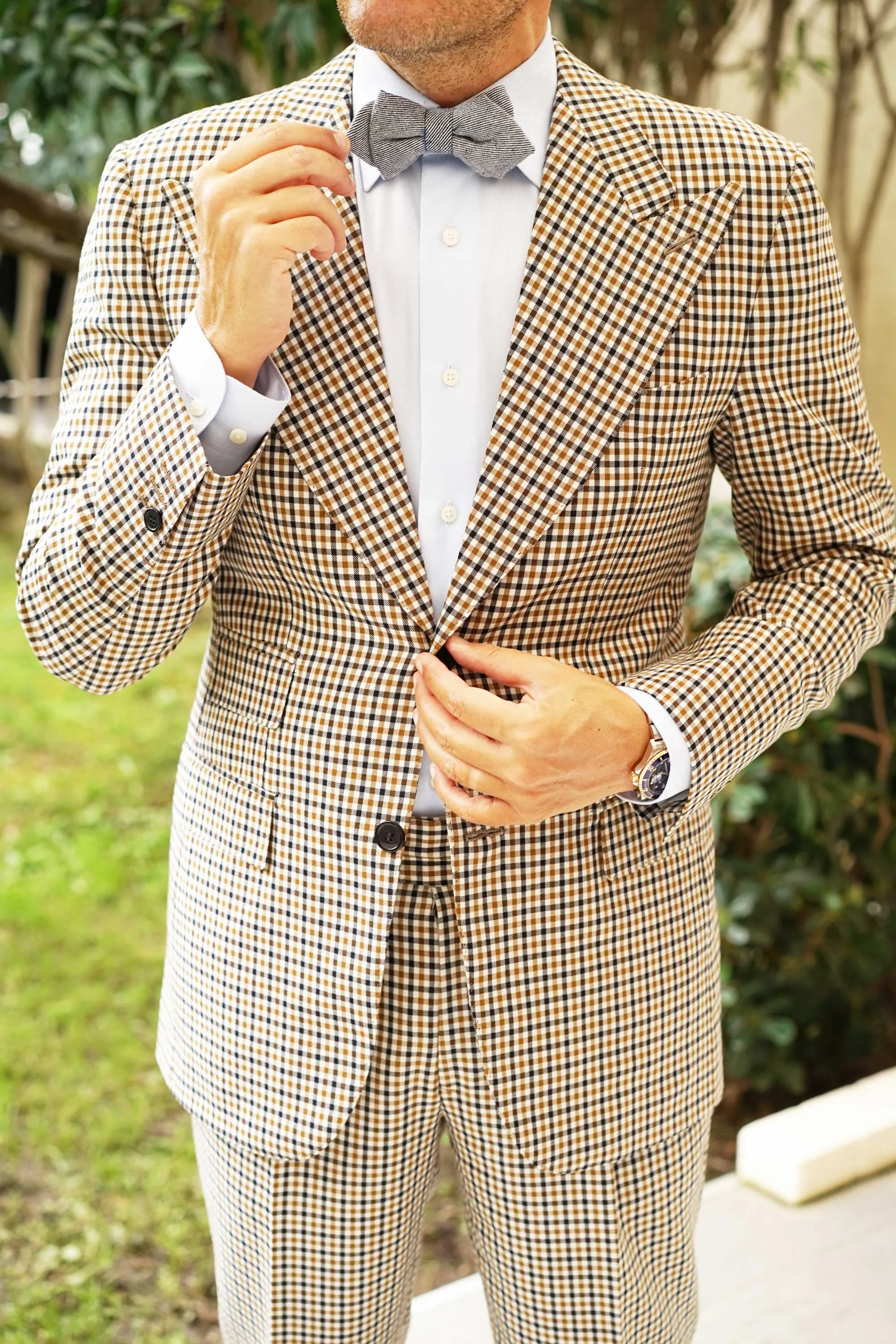 Navy Blue & White Twill Stripe Linen Diamond Bow Tie sold by OTAA product image thumbnail 3