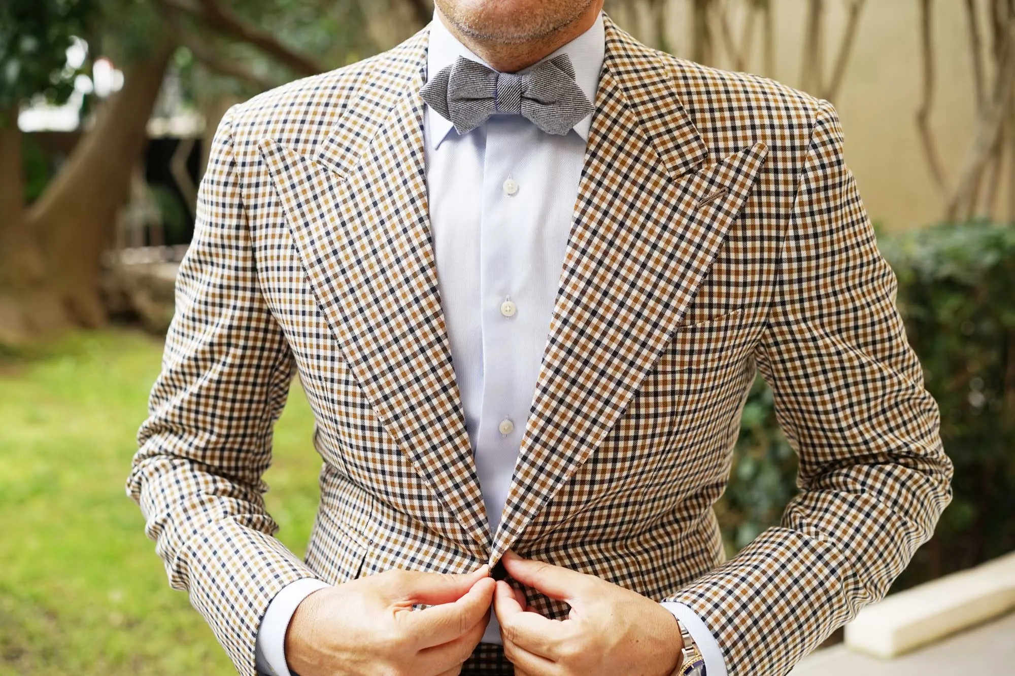 Navy Blue & White Twill Stripe Linen Diamond Bow Tie sold by OTAA product image thumbnail 4