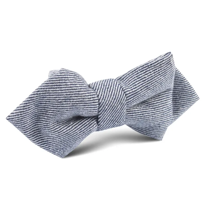 Navy Blue & White Twill Stripe Linen Diamond Bow Tie made by OTAA