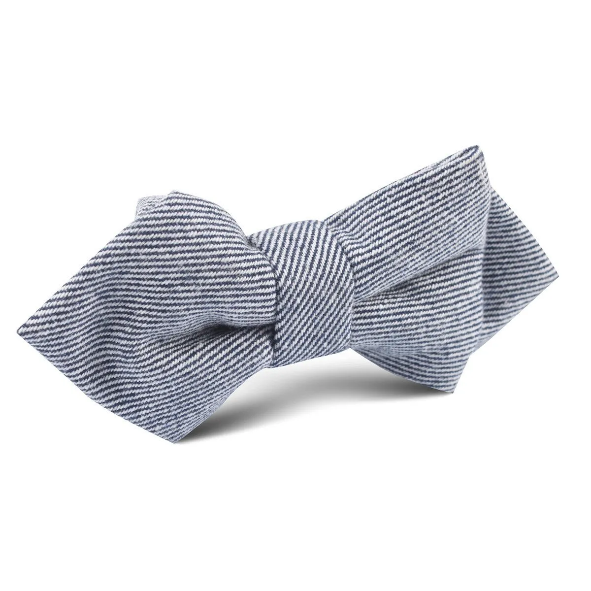 Navy Blue & White Twill Stripe Linen Diamond Bow Tie sold by OTAA