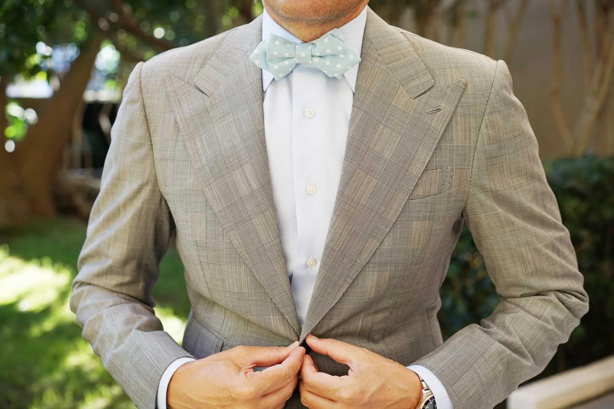 Light Blue Linen Polka Dot Diamond Bow Tie sold by OTAA product image thumbnail 3