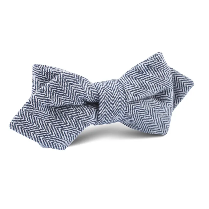 Navy Blue Herringbone Linen Diamond Bow Tie made by OTAA