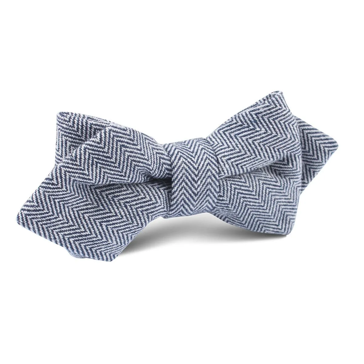 Navy Blue Herringbone Linen Diamond Bow Tie sold by OTAA