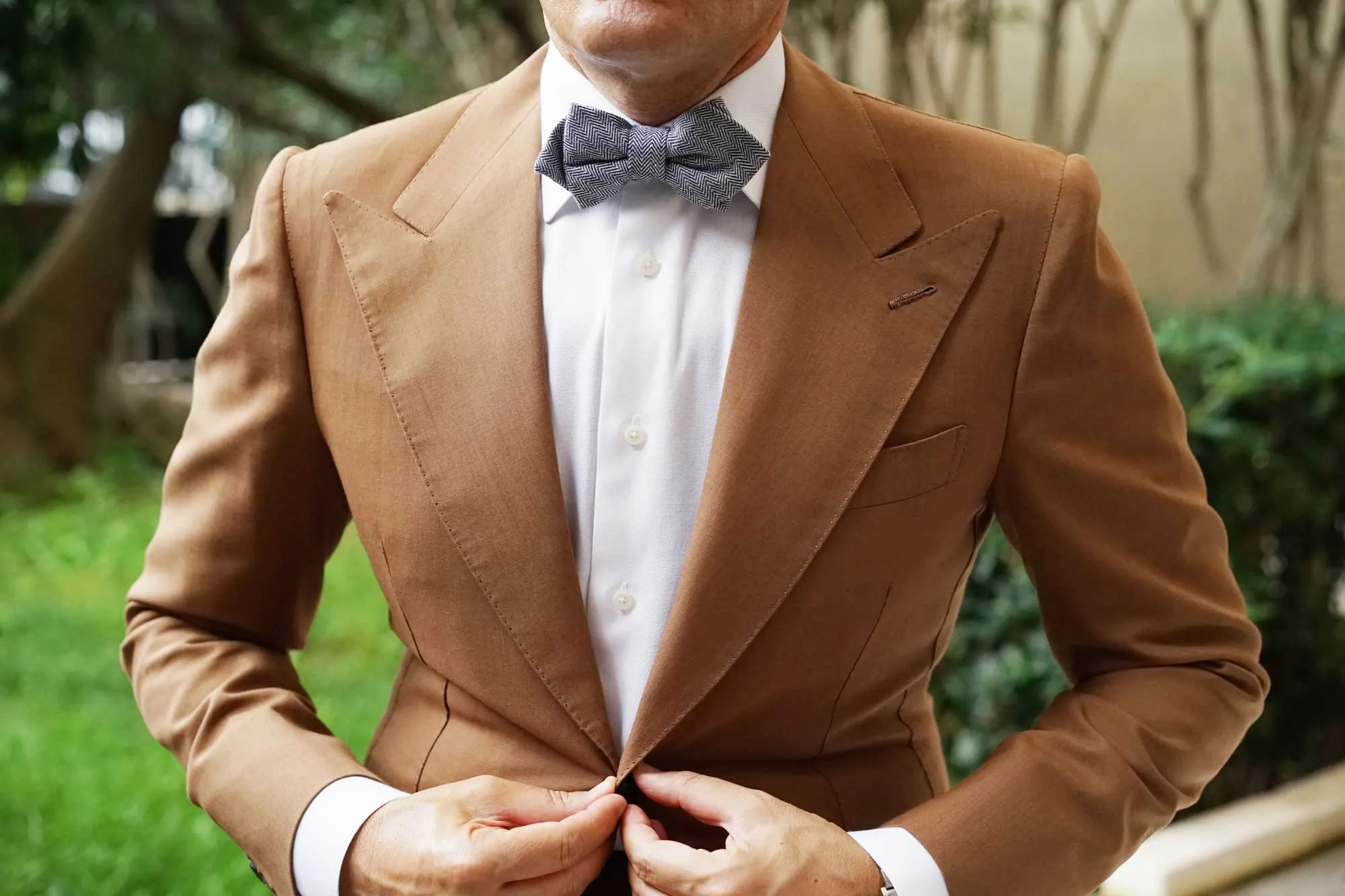 Navy Blue Herringbone Linen Diamond Bow Tie sold by OTAA product image thumbnail 3