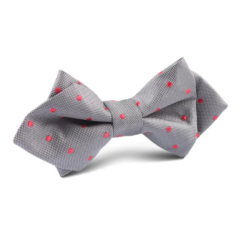 Grey with Hot Pink Polka Dots Diamond Bow Tie made by OTAA