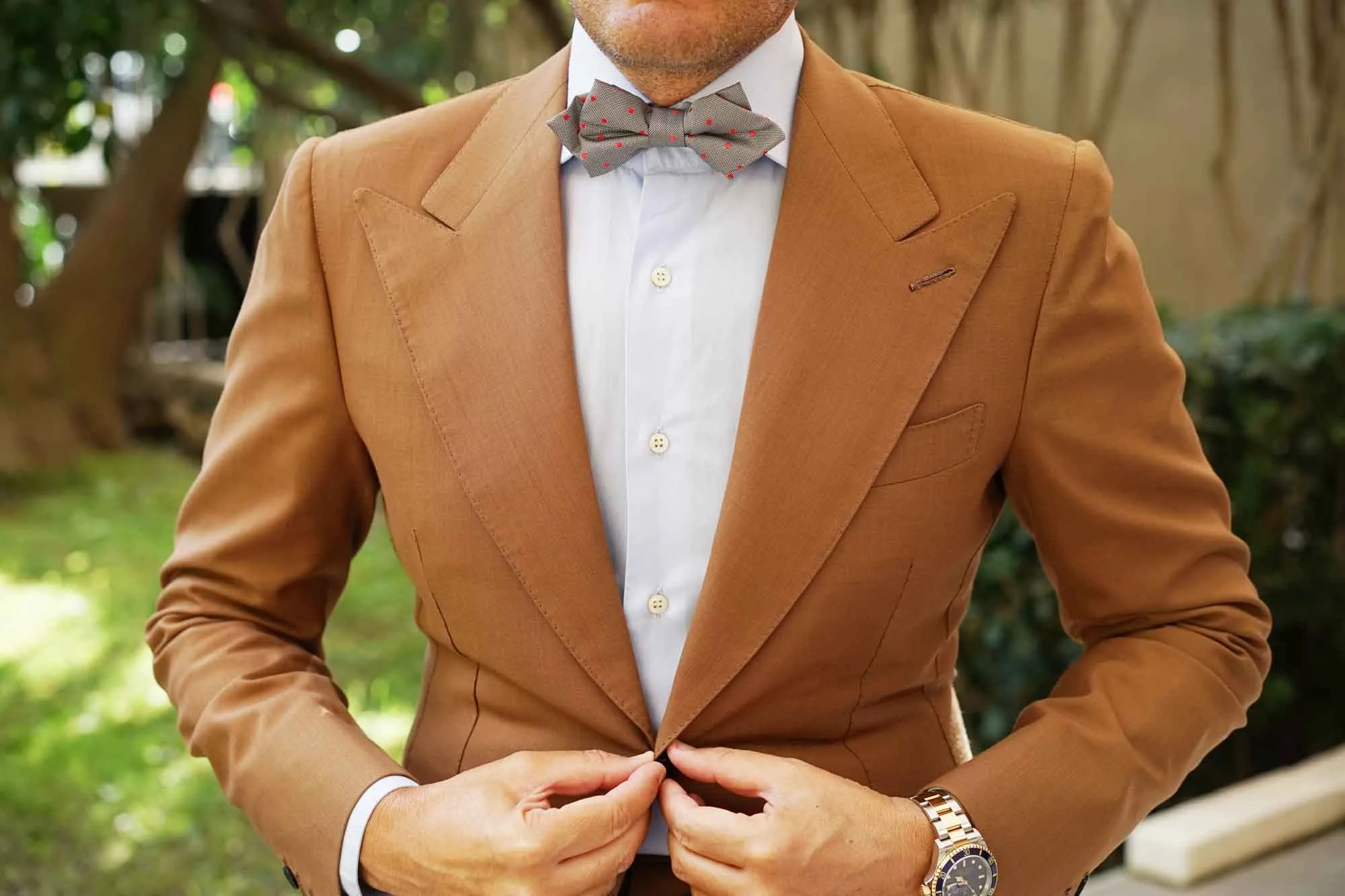 Grey with Hot Pink Polka Dots Diamond Bow Tie sold by OTAA product image thumbnail 3
