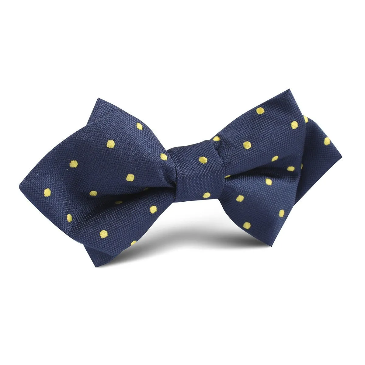 Navy Blue with Yellow Polka Dots Diamond Bow Tie sold by OTAA