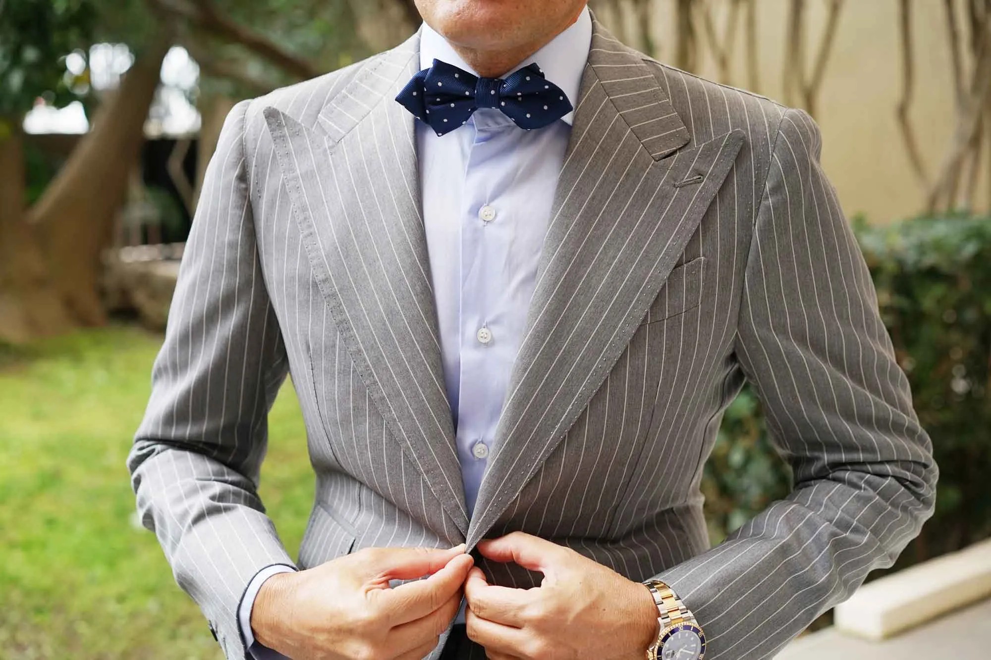 The OTAA Navy Blue with White Polka Dots Diamond Bow Tie sold by OTAA product image thumbnail 3