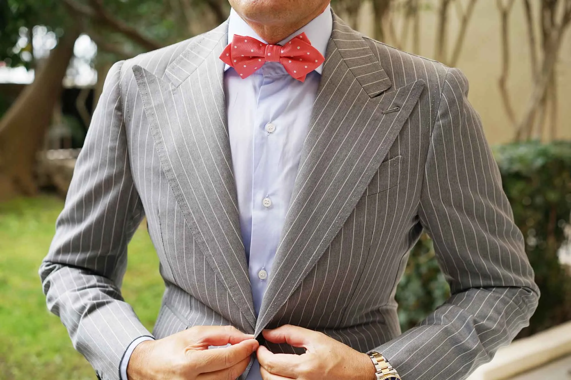 Coral Pink with White Polka Dots Diamond Bow Tie sold by OTAA product image thumbnail 3