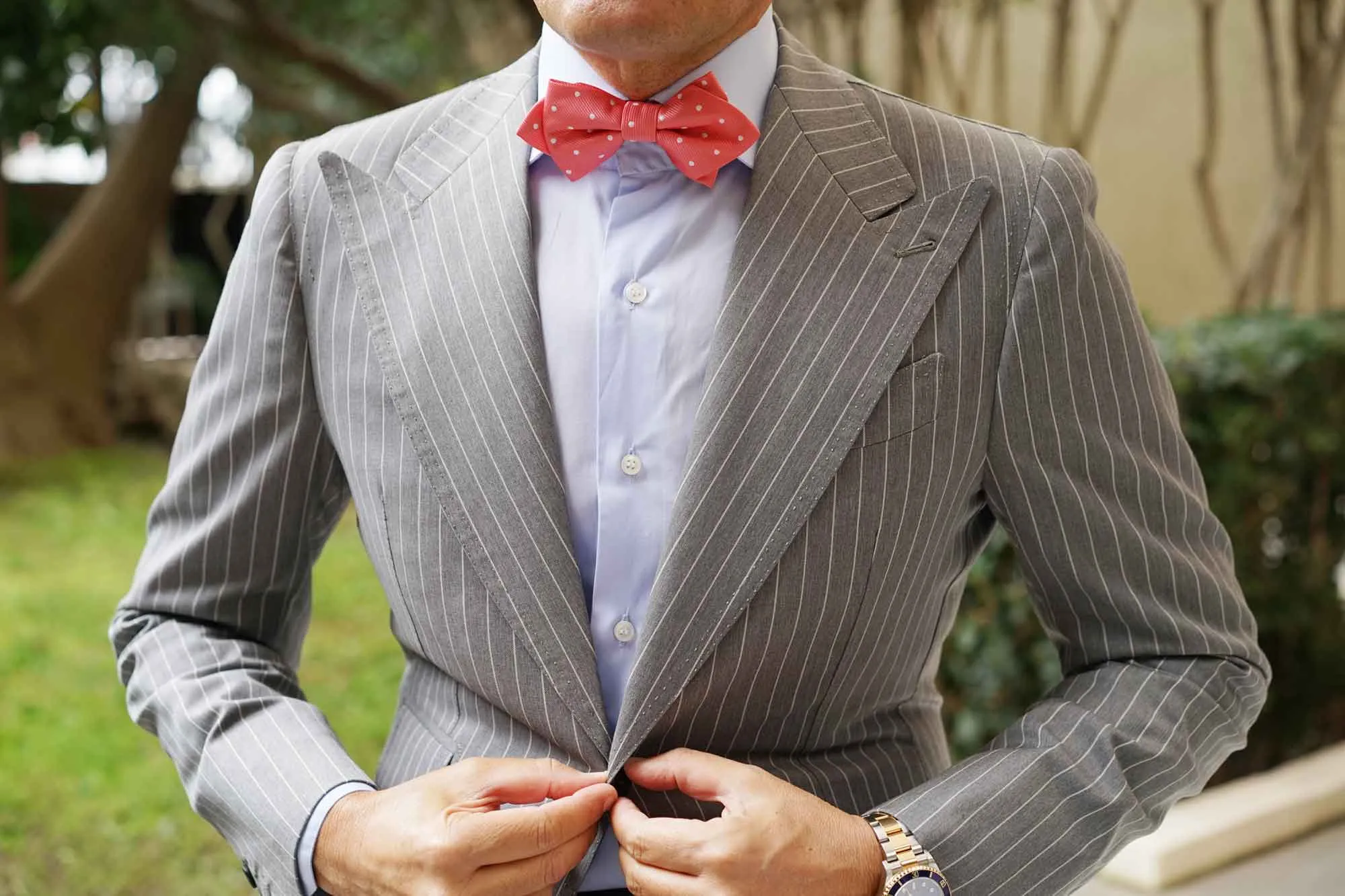 Coral Pink with White Polka Dots Diamond Bow Tie sold by OTAA product image thumbnail 5
