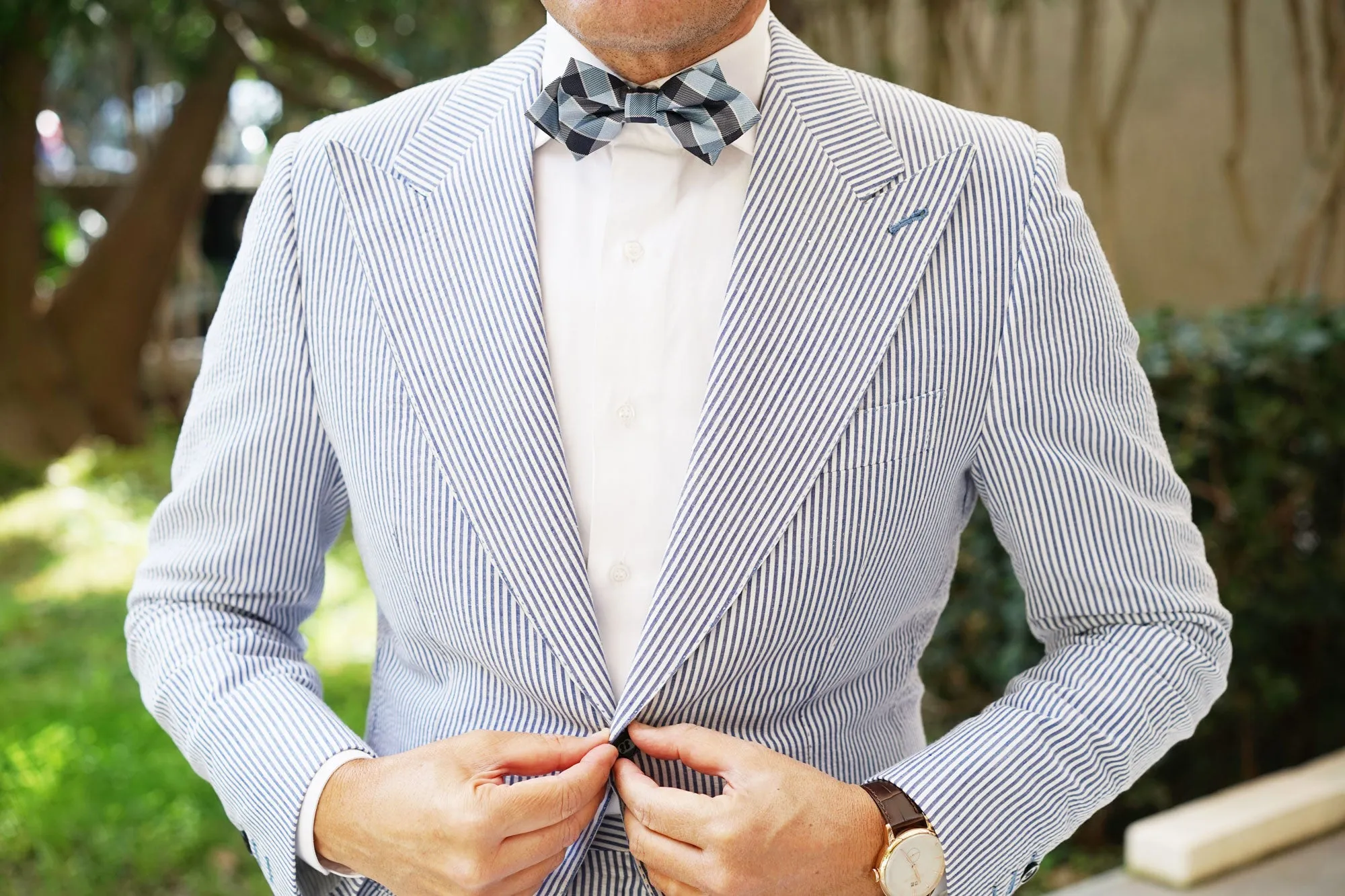 Light and Navy Blue Checkered Diamond Bow Tie sold by OTAA product image thumbnail 3