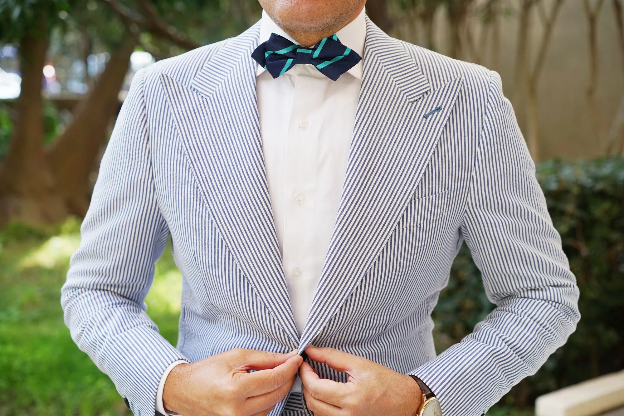 Navy Blue with Striped Light Blue Diamond Bow Tie sold by OTAA product image thumbnail 3
