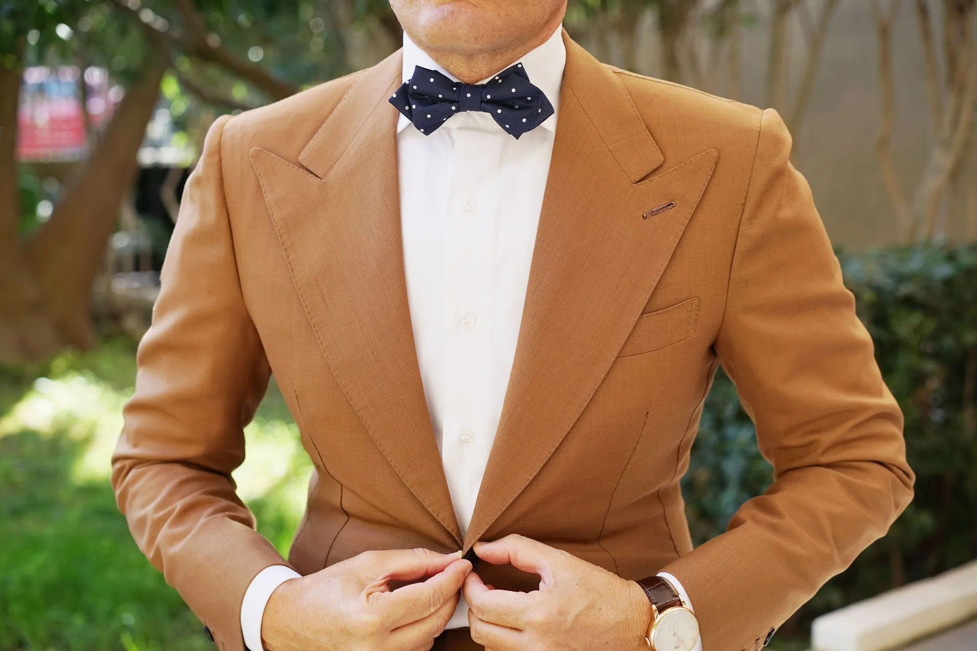 Navy Blue Polka Dots OTAA Diamond Bow Tie sold by OTAA product image thumbnail 3