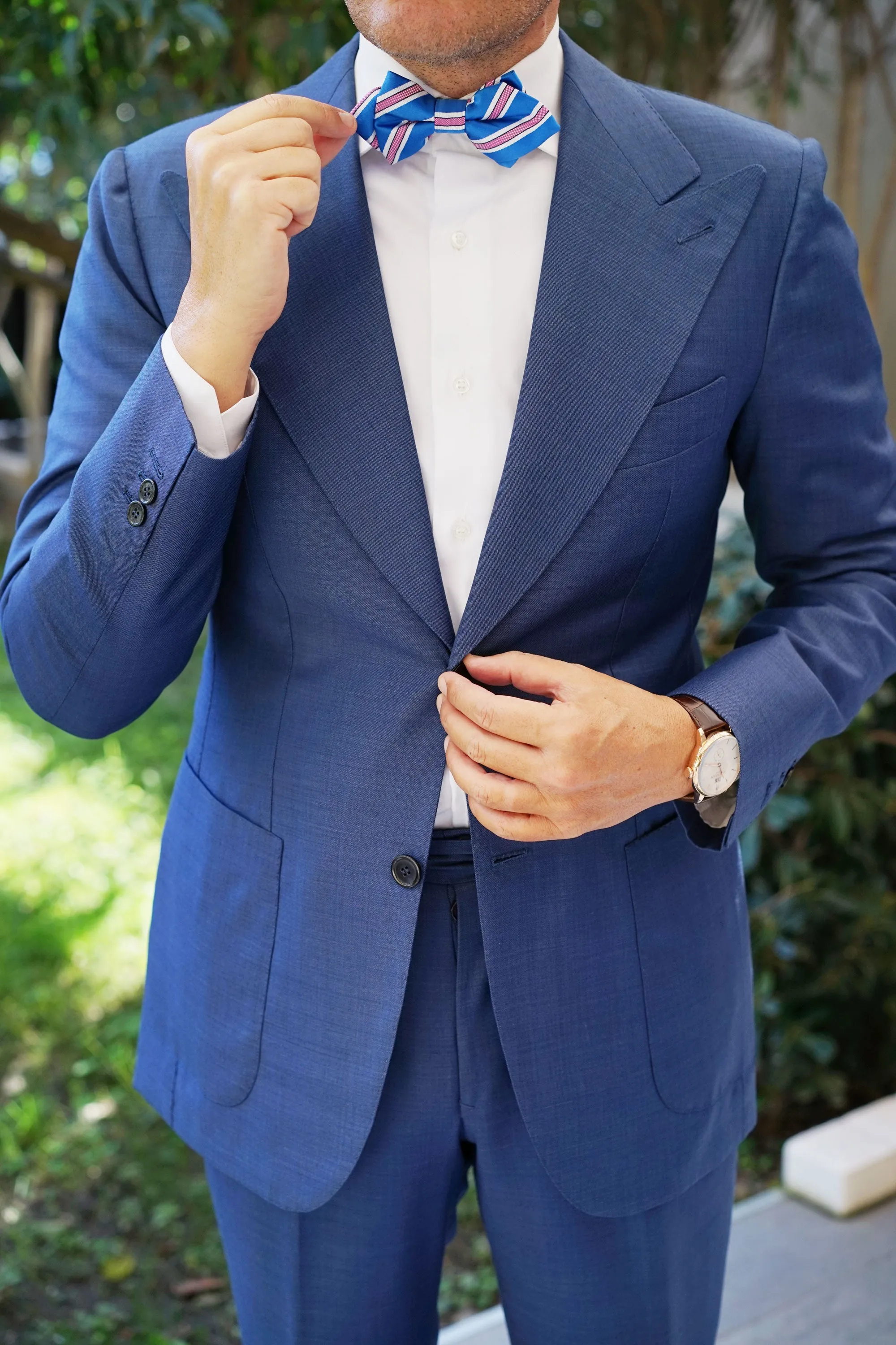 Light Blue with Pink Stripes Diamond Bow Tie sold by OTAA product image thumbnail 5