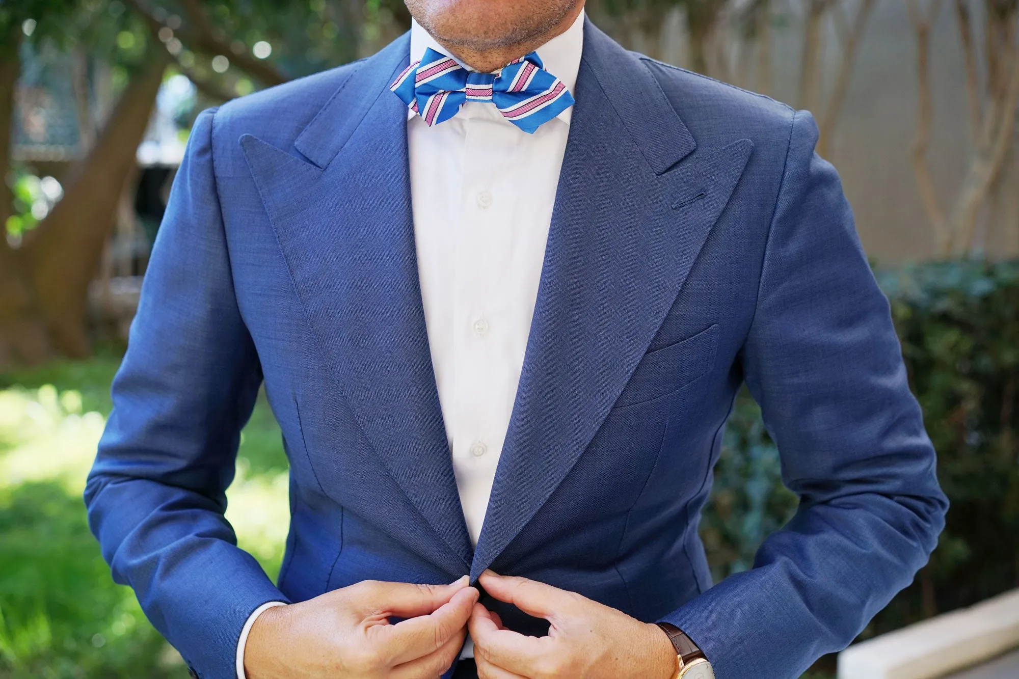 Light Blue with Pink Stripes Diamond Bow Tie sold by OTAA product image thumbnail 3