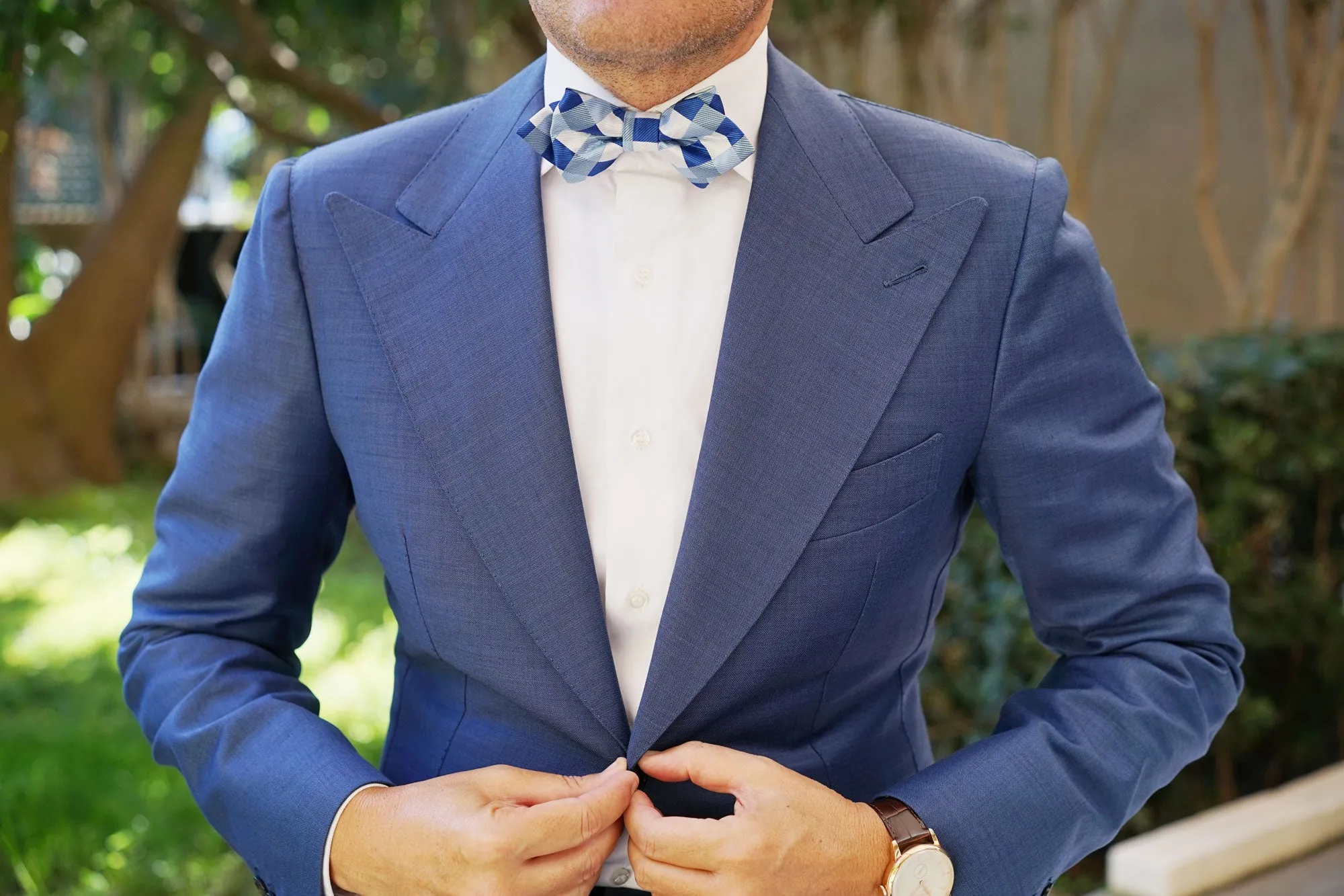 Sea and Light Blue White Checkered Diamond Bow Tie sold by OTAA product image thumbnail 3