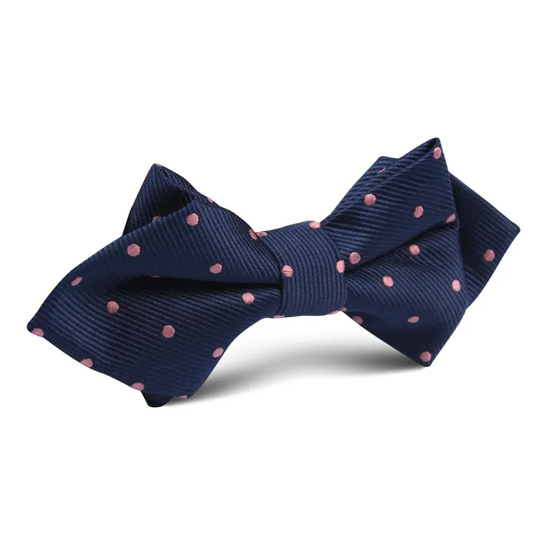 Navy Blue with Pink Polka Dots Diamond Bow Tie made by OTAA
