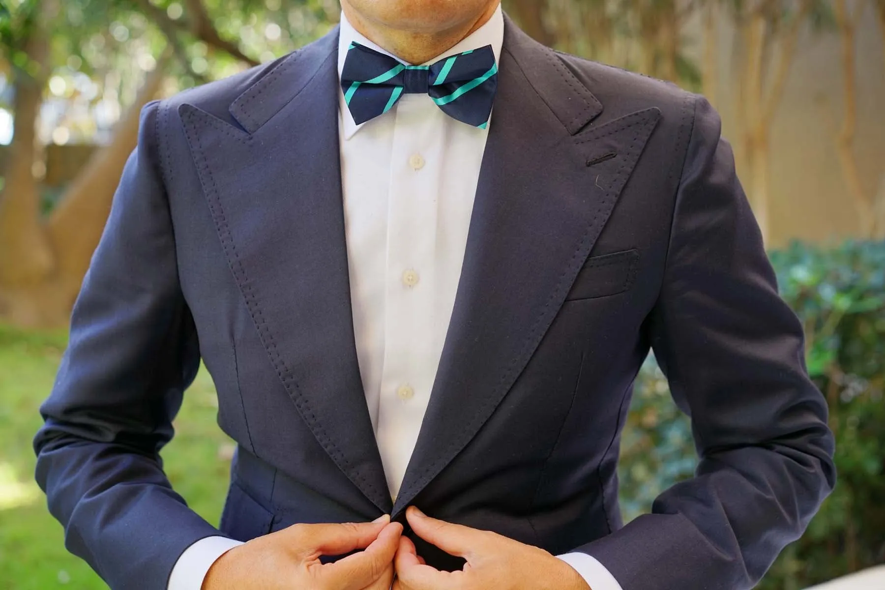 Navy Blue Bow Tie with Striped Light Blue sold by OTAA product image thumbnail 3