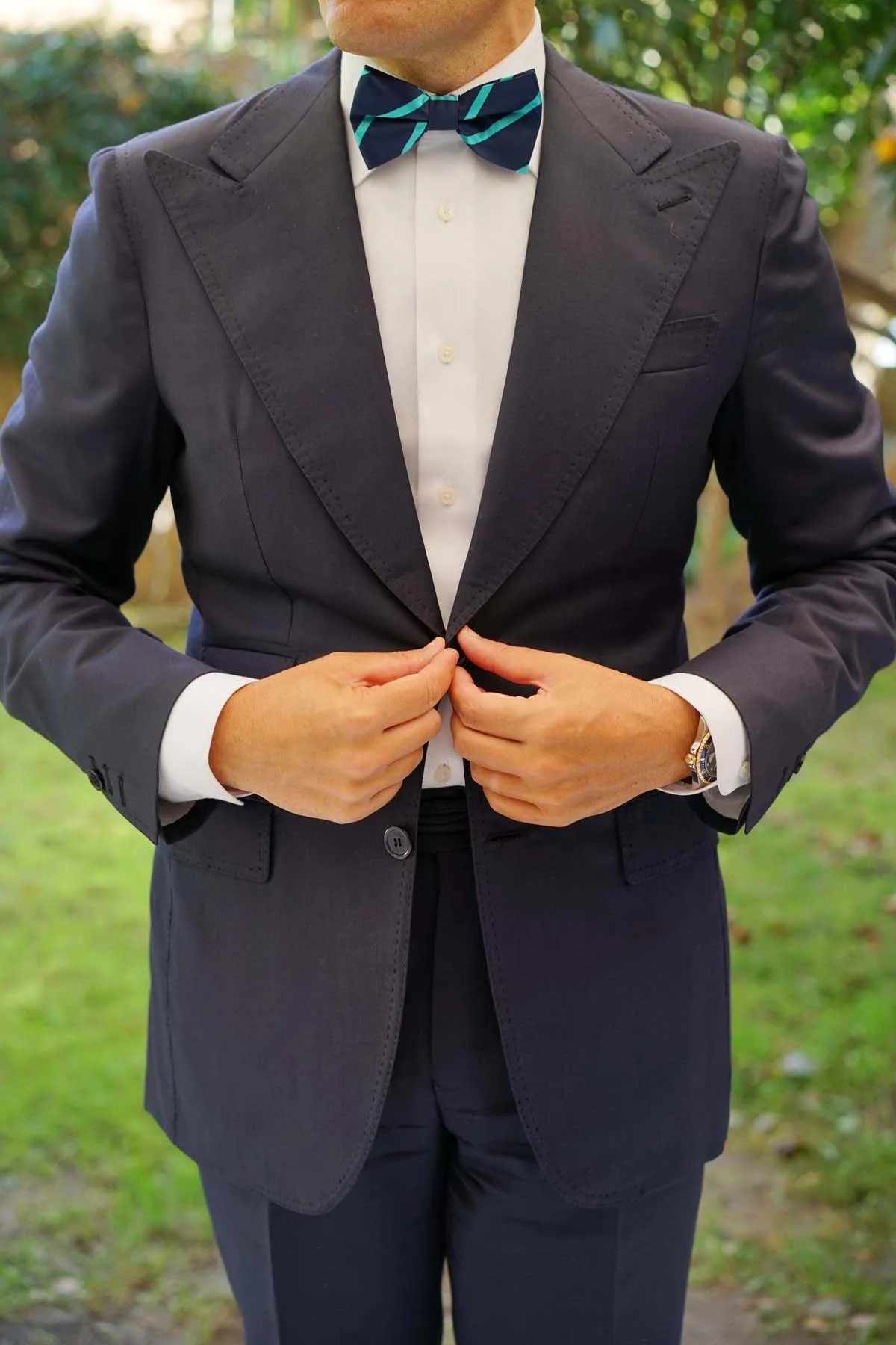 Navy Blue Bow Tie with Striped Light Blue sold by OTAA product image thumbnail 4