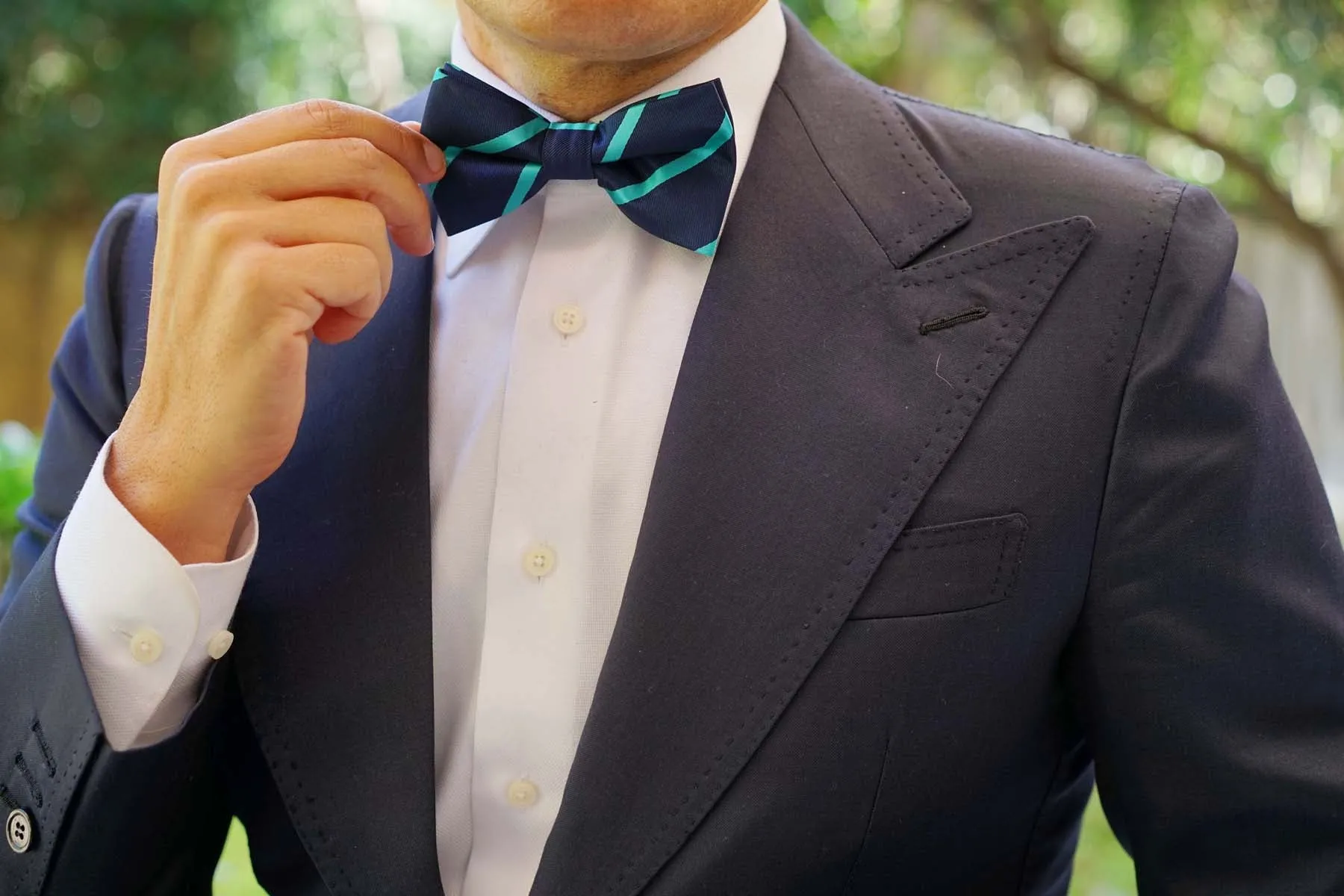 Navy Blue Bow Tie with Striped Light Blue sold by OTAA product image thumbnail 5