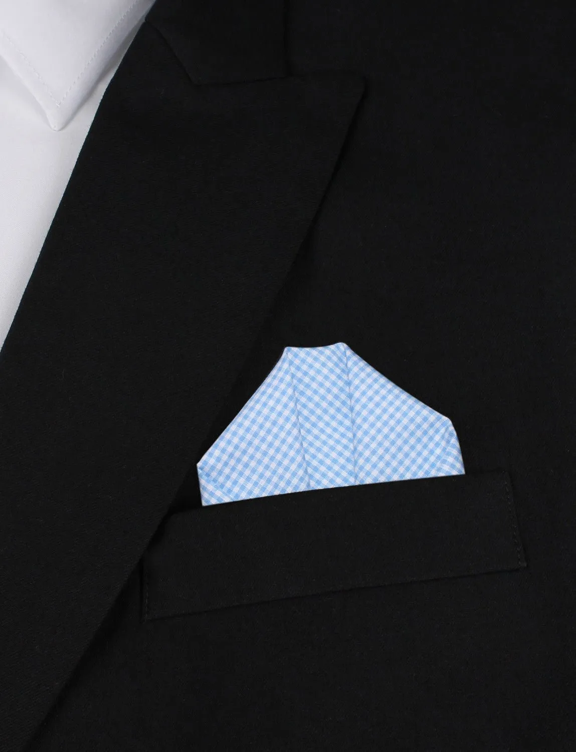 Light Blue Gingham Cotton Pocket Square sold by OTAA product image thumbnail 4