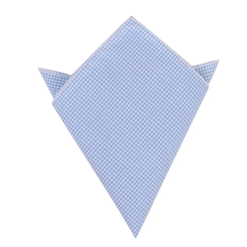 Light Blue Gingham Cotton Pocket Square made by OTAA