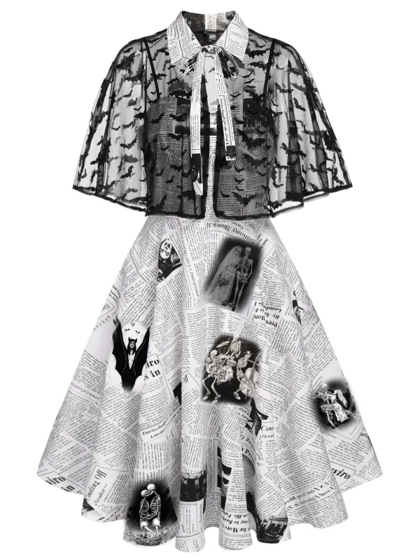 ‍White 1950s Bat Cape Swing Dress (86% off) sold by Retro Stage