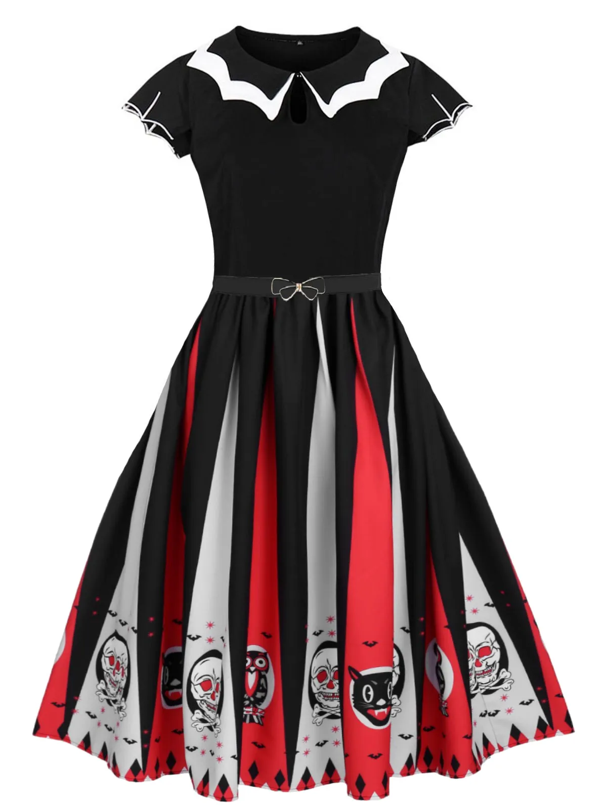 1950s Halloween Skull Owl Patchwork Dress (65% off) sold by Retro Stage