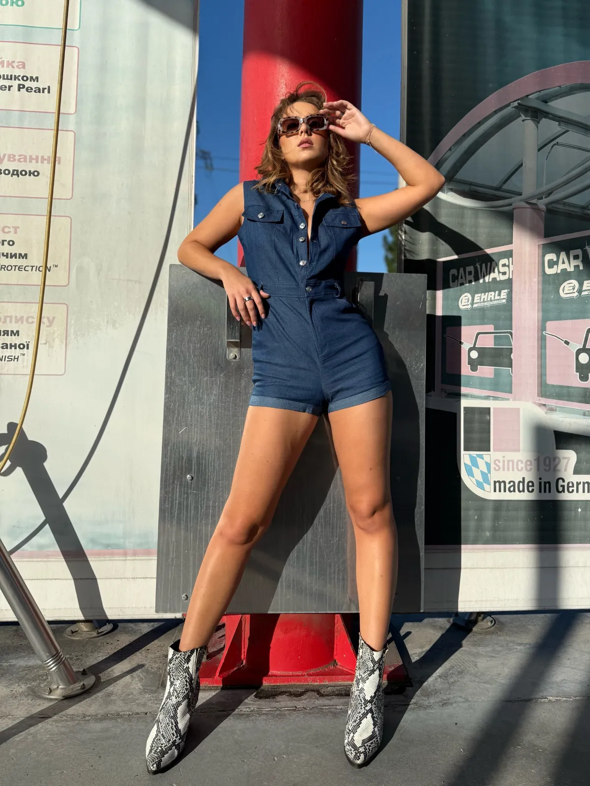 Blue 1970s Solid Cotton Sleeveless Denim Romper sold by Retro Stage product image thumbnail 4