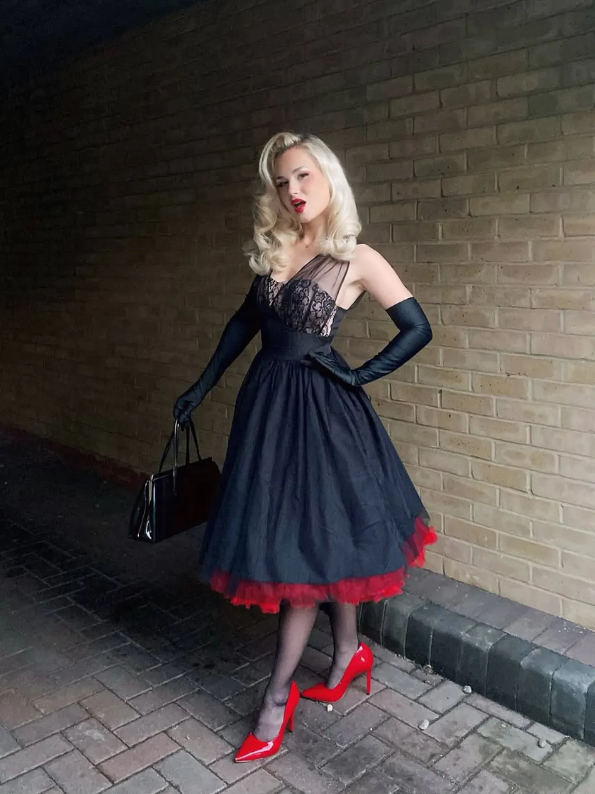 Black 1950s Lace Floral Mesh Swing Dress sold by Retro Stage