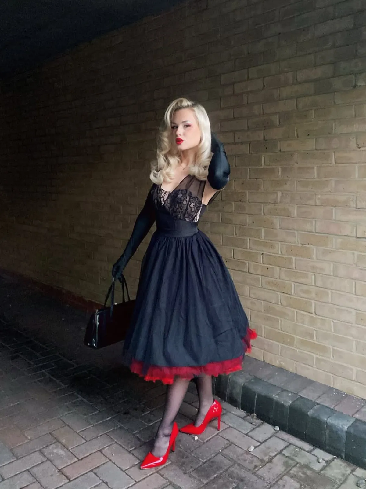 Black 1950s Lace Floral Mesh Swing Dress sold by Retro Stage product image thumbnail 2